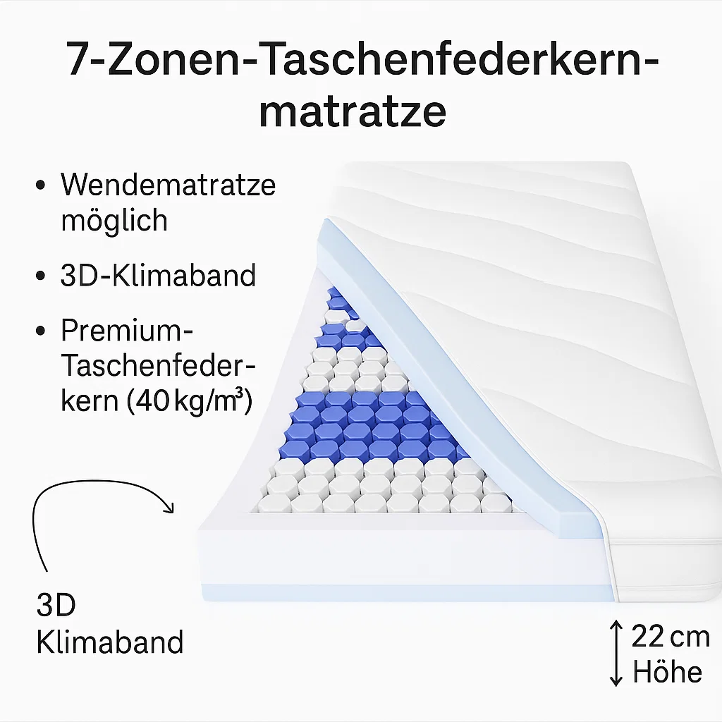 7 Zonen Taschen Federkern Matratze Premium