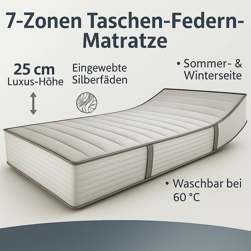 7 Zonen Taschen Federkern Matratze Luxus Ansicht 1