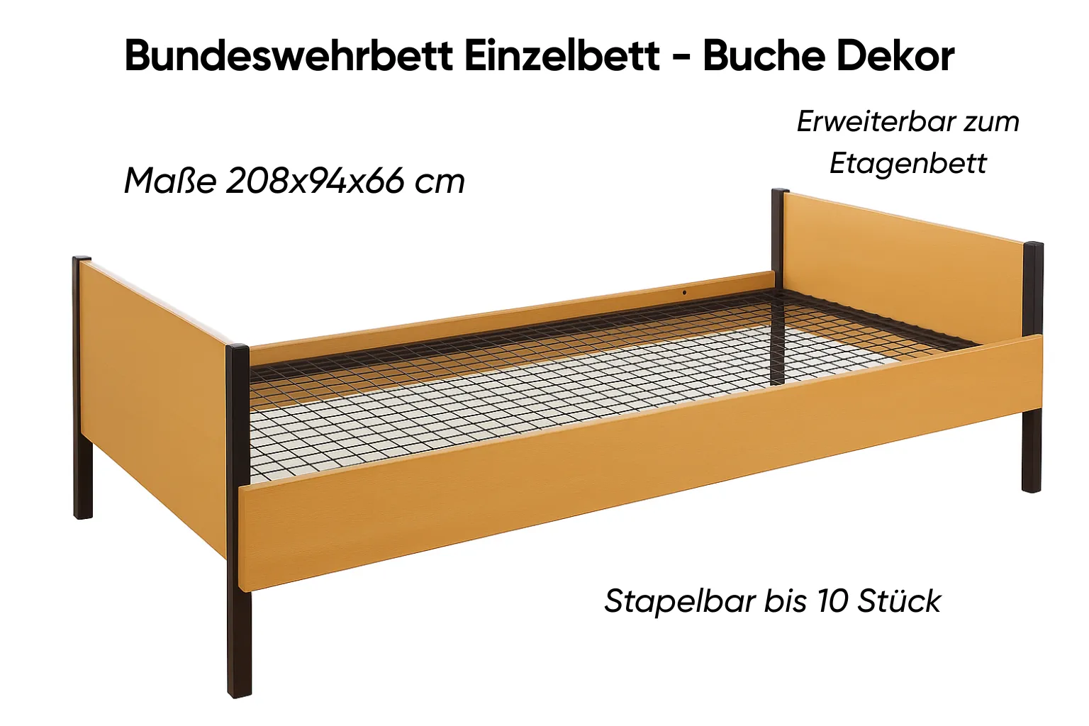 Bundeswehrbett Buche Dekor Einzelbett Ansicht 2