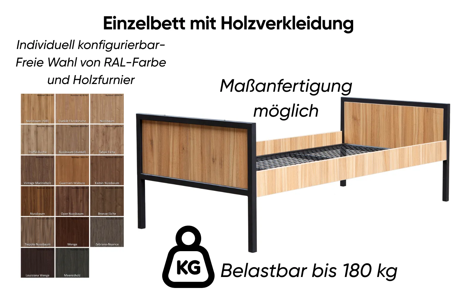 Einzelbett mit Holzverkleidung Ansicht 2