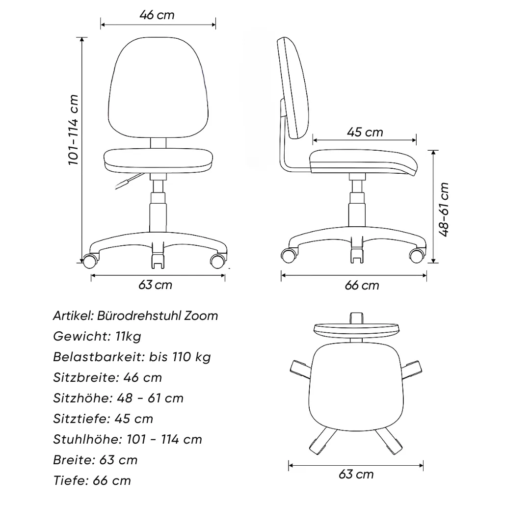 Bürodrehstuhl mit Kunststofflehne und Stoffpolster Ansicht 6