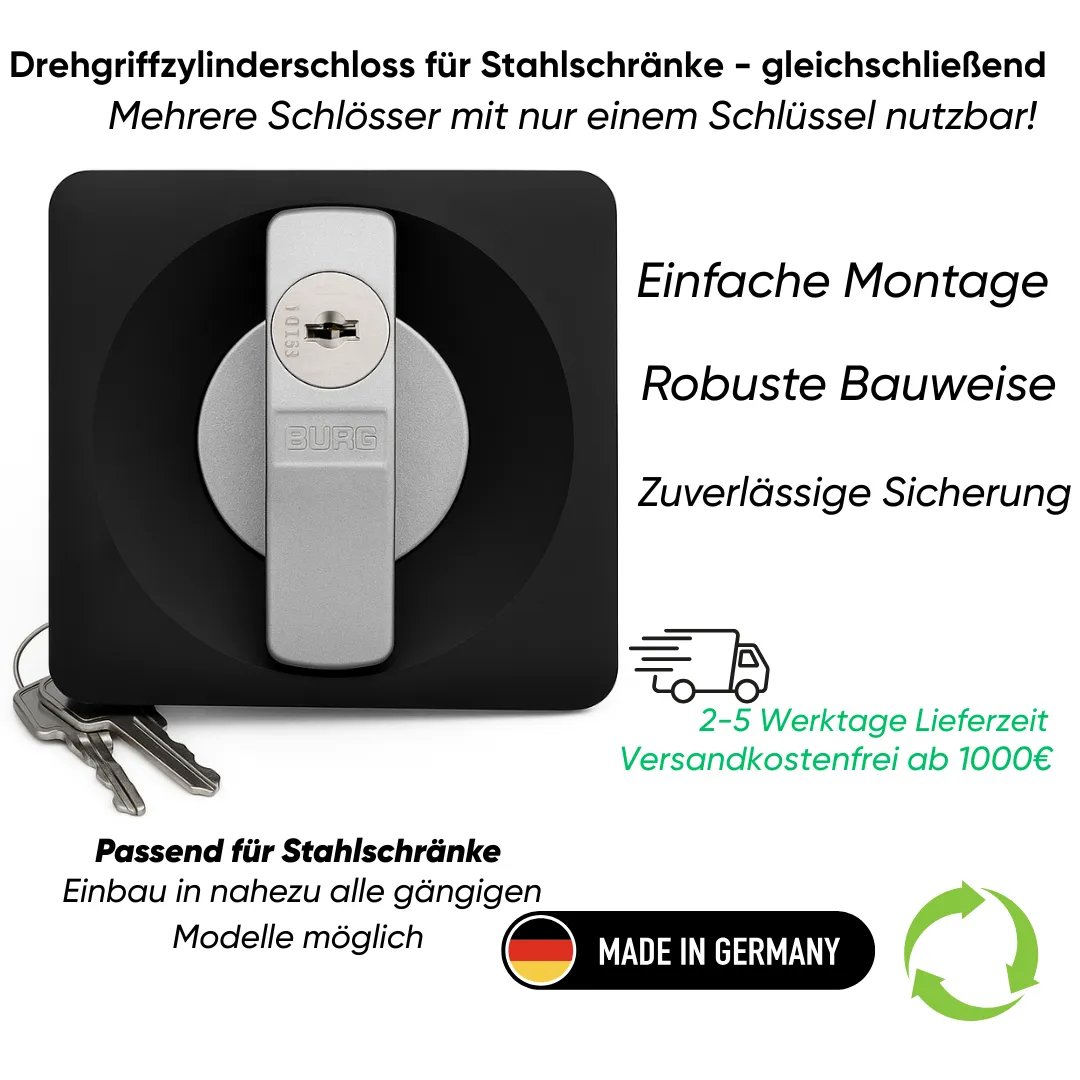 Drehgriffzylinderschloss gleichschließend für Stahlschränke Ansicht 2