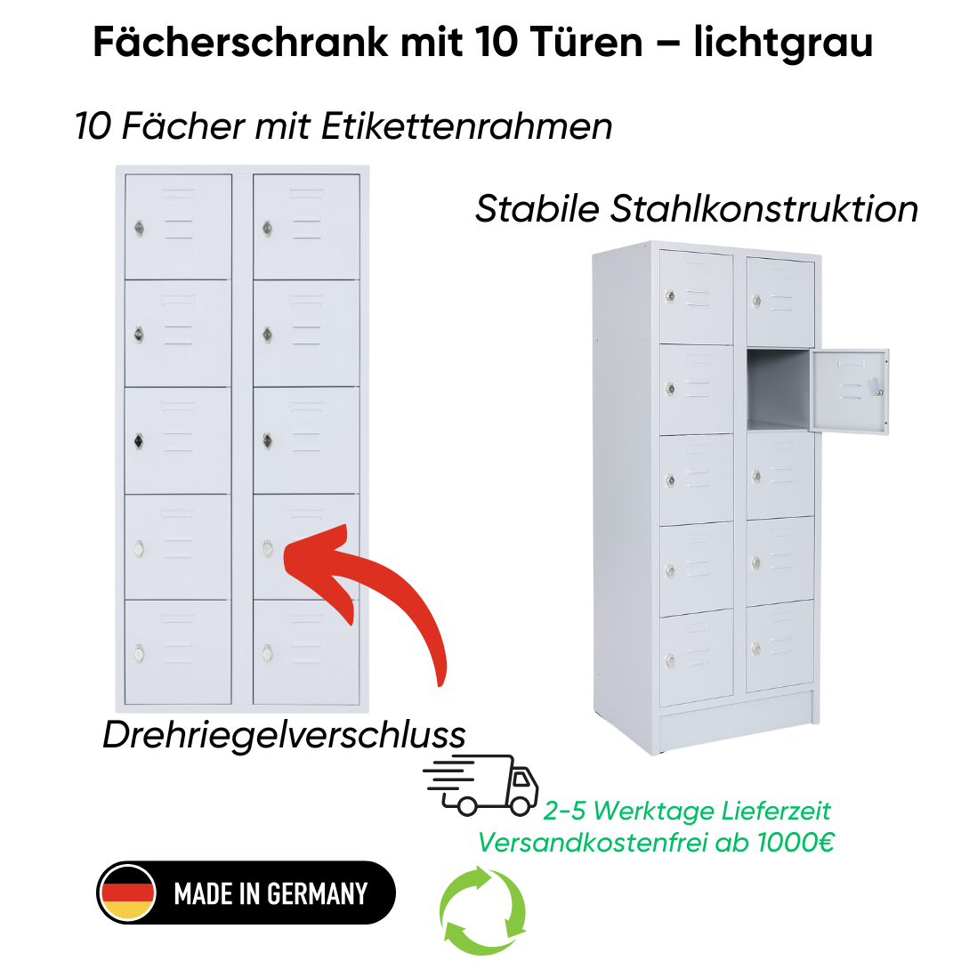 Fächerschrank 10 Türen - lichtgrau Ansicht 2