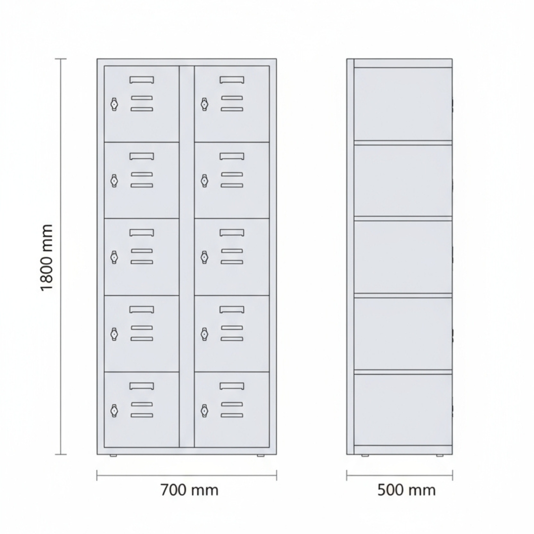 Fächerschrank 10 Türen - lichtgrau Ansicht 6