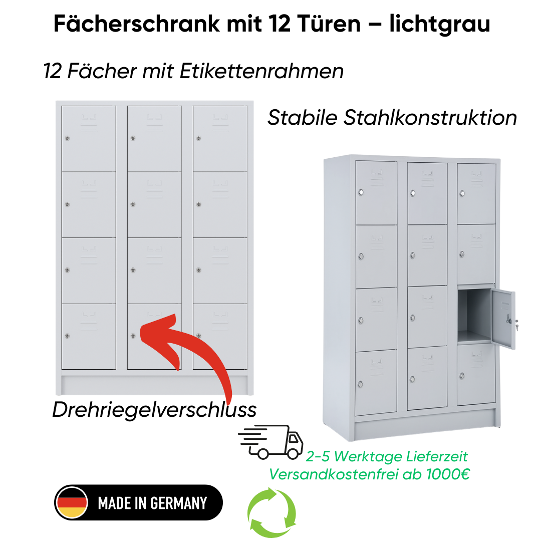 Fächerschrank mit 12 Türen – lichtgrau Ansicht 2