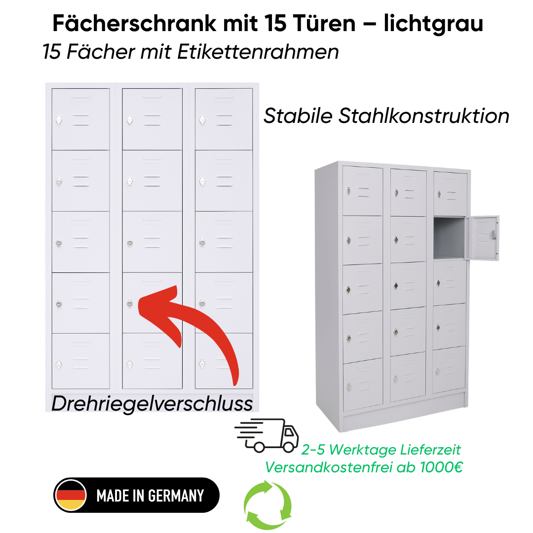 Fächerschrank mit 15 Türen – lichtgrau Ansicht 2