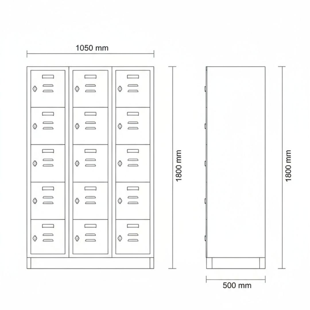 Fächerschrank mit 15 Türen – lichtgrau Ansicht 6
