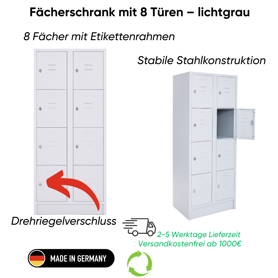 Fächerschrank 8 Türen - lichtgrau Ansicht 2
