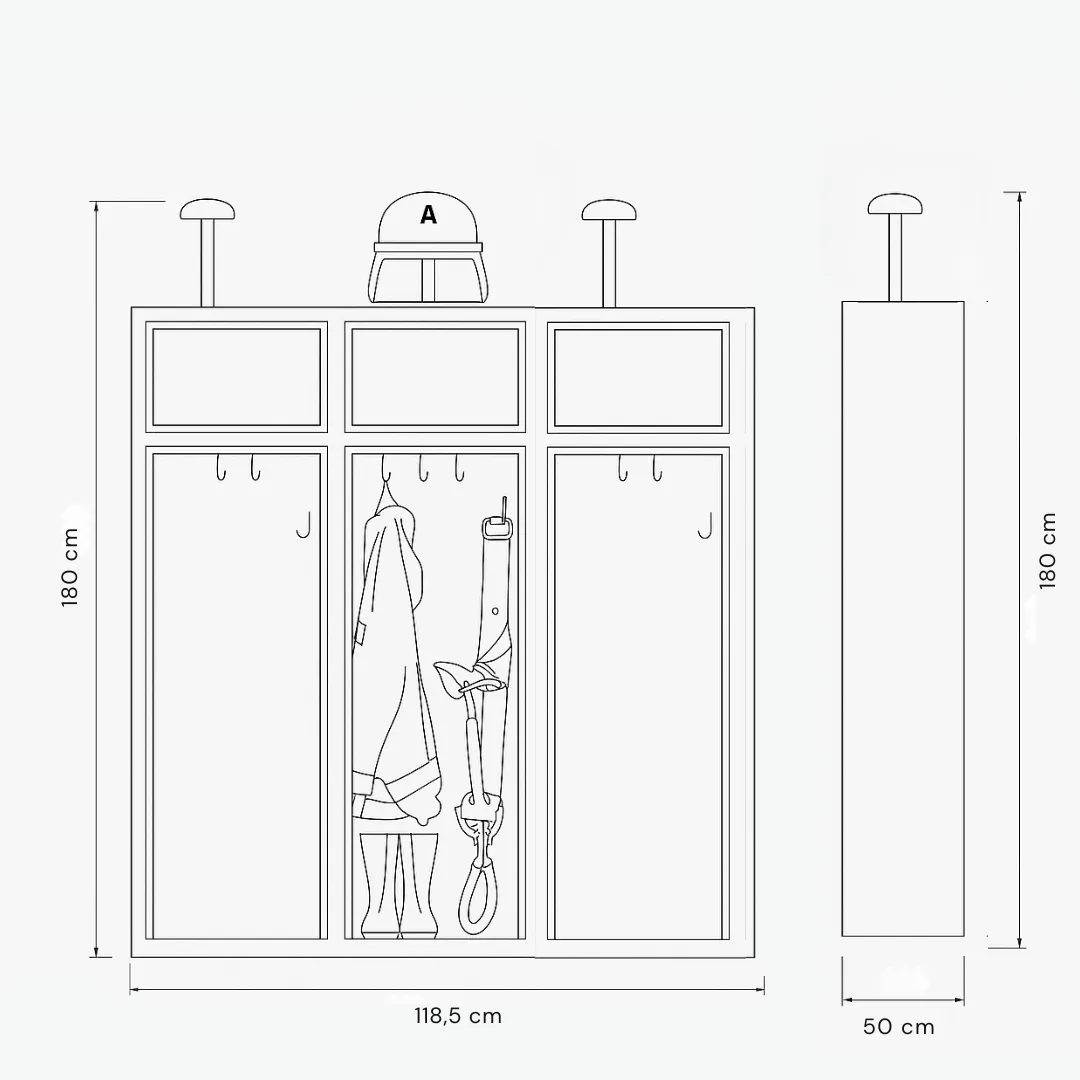 Feuerwehrschrank mit 3 Abteilen – offenes System in RAL3000 Ansicht 4