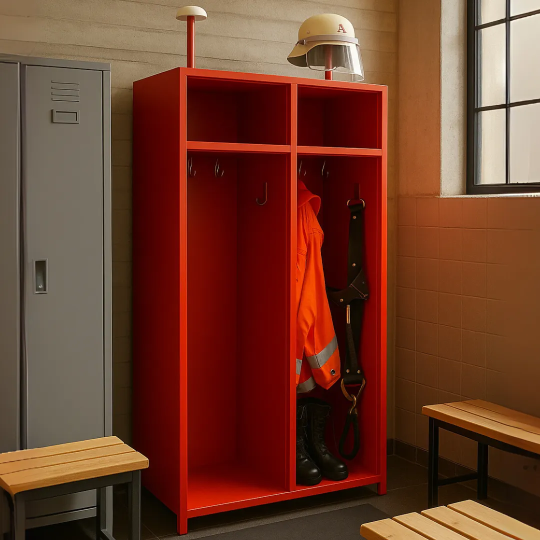 Feuerwehrschrank mit 2 Abteilen – offenes System in RAL3000 Ansicht 3