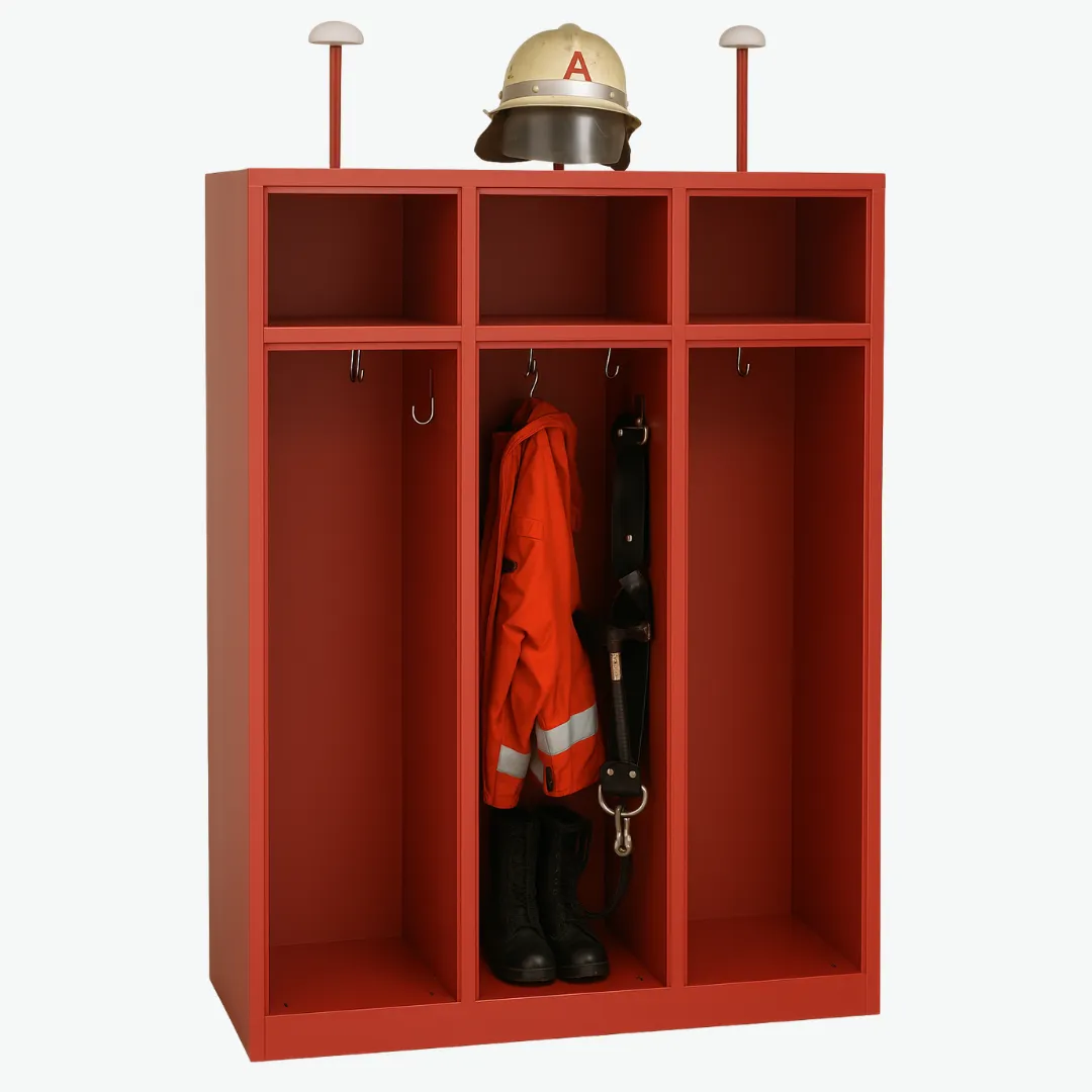 Feuerwehrschrank mit 3 Abteilen – offenes System in RAL3000