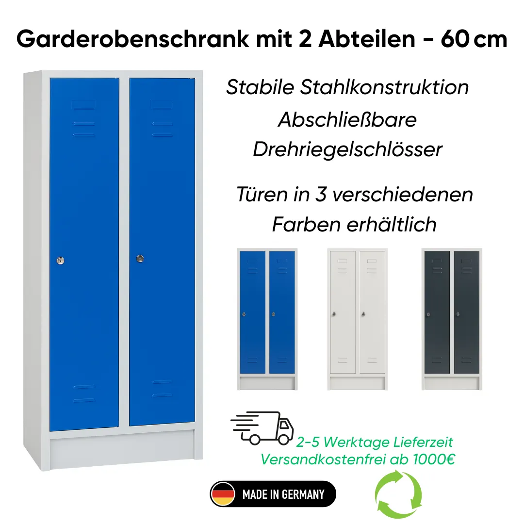 Garderobenschrank mit 2 Abteilen – 60 cm Ansicht 2