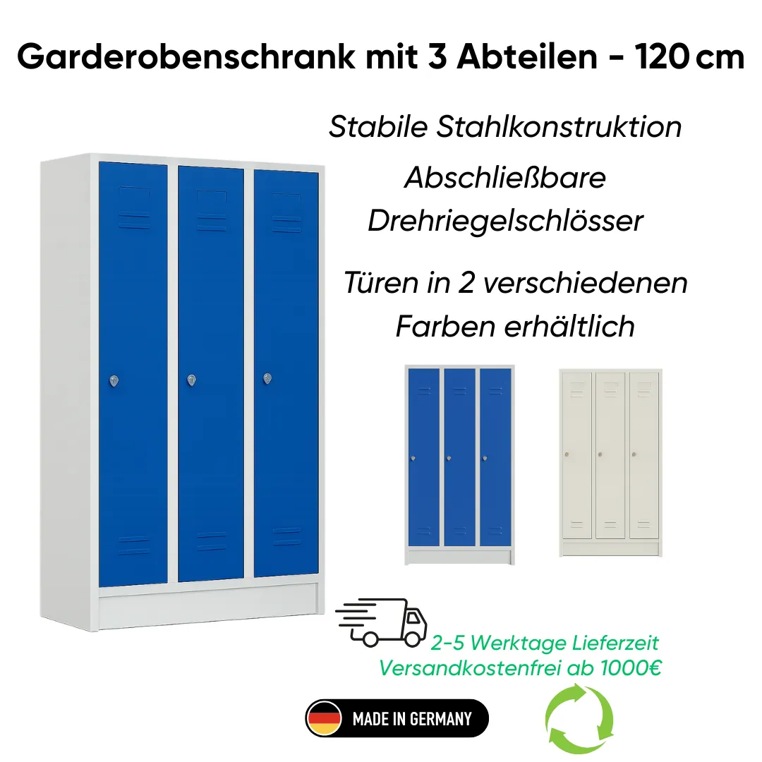 Garderobenschrank mit 3 Abteilen – 120 cm Ansicht 2