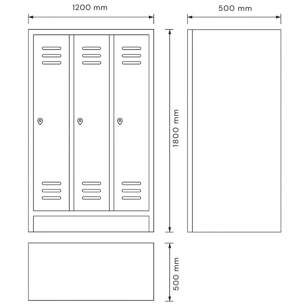 Garderobenschrank mit 3 Abteilen – 120 cm Ansicht 7