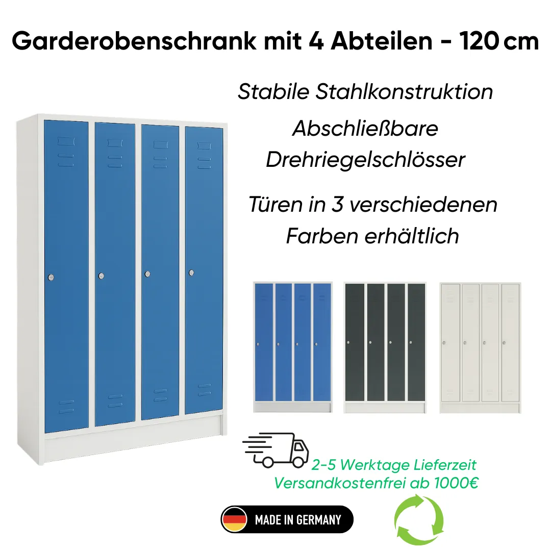 Garderobenschrank mit 4 Abteilen – 120 cm Ansicht 2
