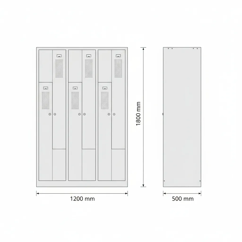 Garderoben Z-Spind 120 cm Breit mit Z-Türen  Ansicht 7