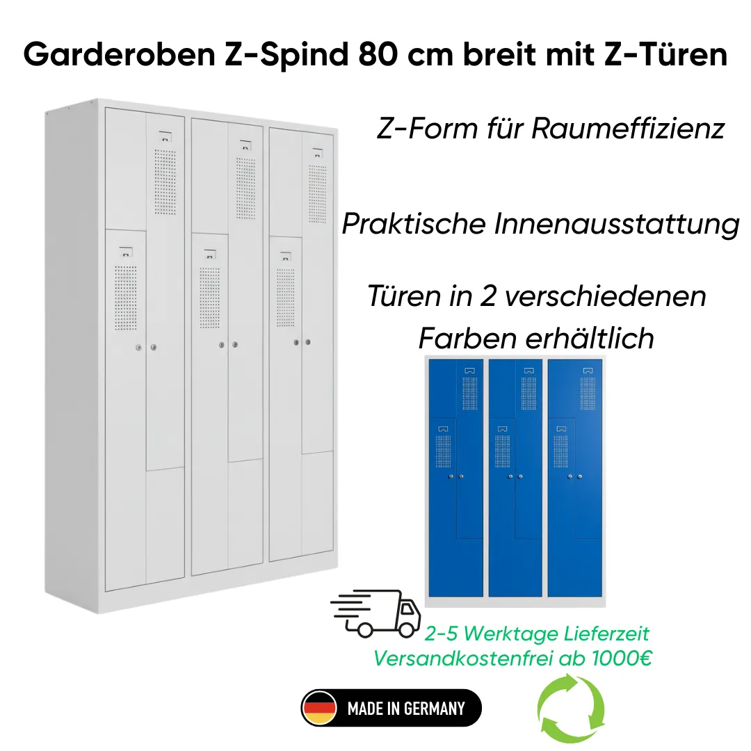 Garderoben Z-Spind 120 cm Breit mit Z-Türen  Ansicht 2