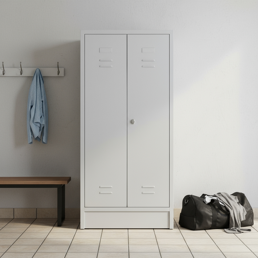 Garderobenspind 60 cm mit Fachböden in lichtgrau  Ansicht 7