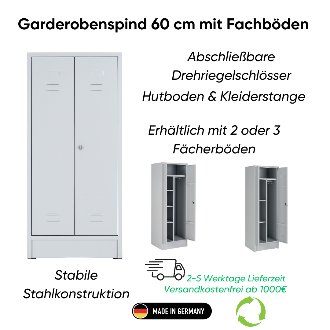 Garderobenspind 60 cm mit Fachböden in lichtgrau  Ansicht 2