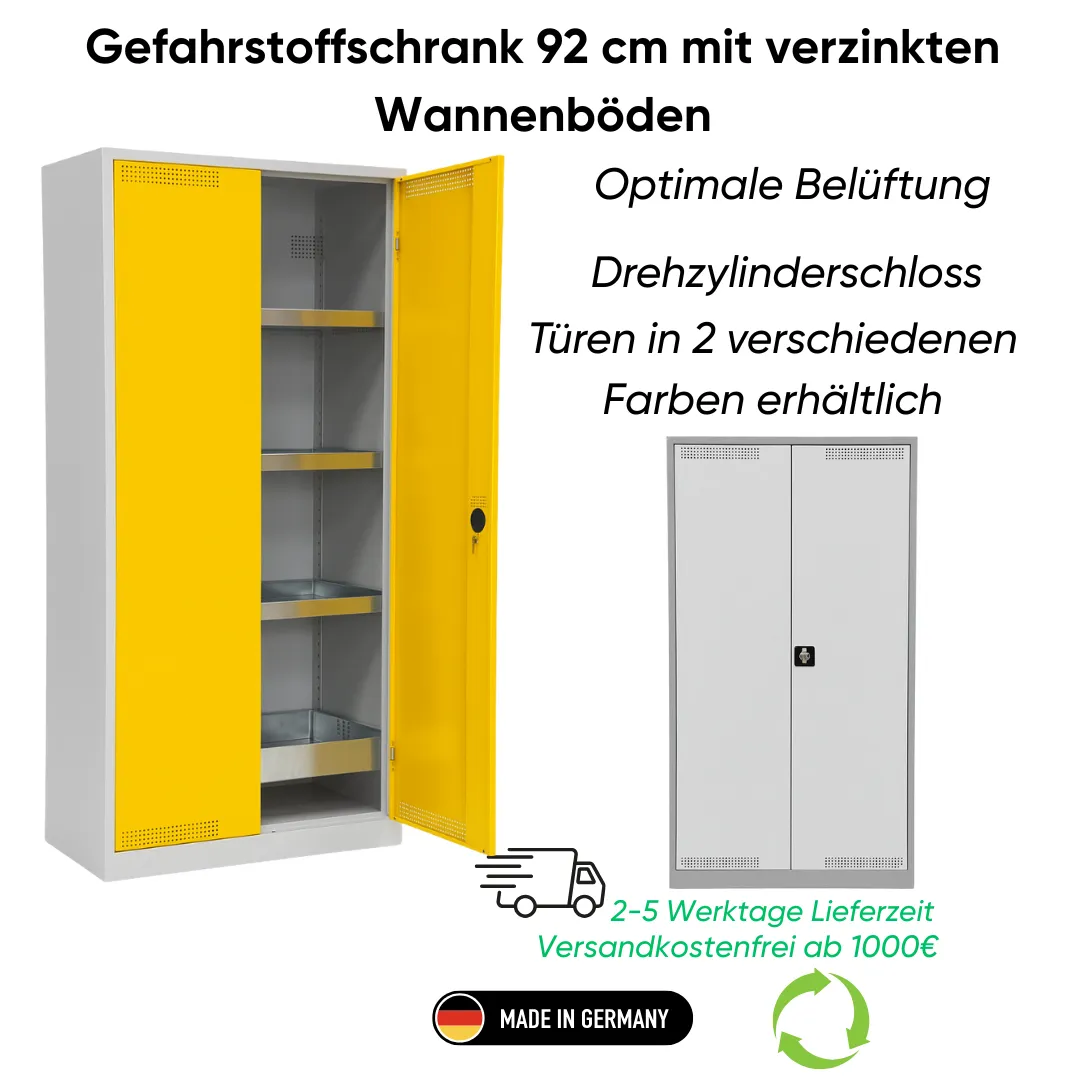 Gefahrstoffschrank 92 cm mit verzinkten Wannenböden Ansicht 2