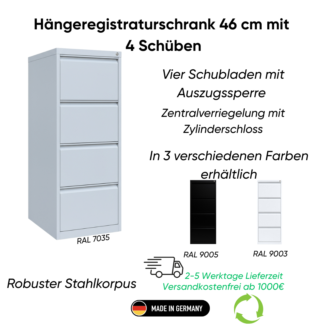 Hängeregistraturschrank 46 cm mit 4 Schüben Ansicht 2