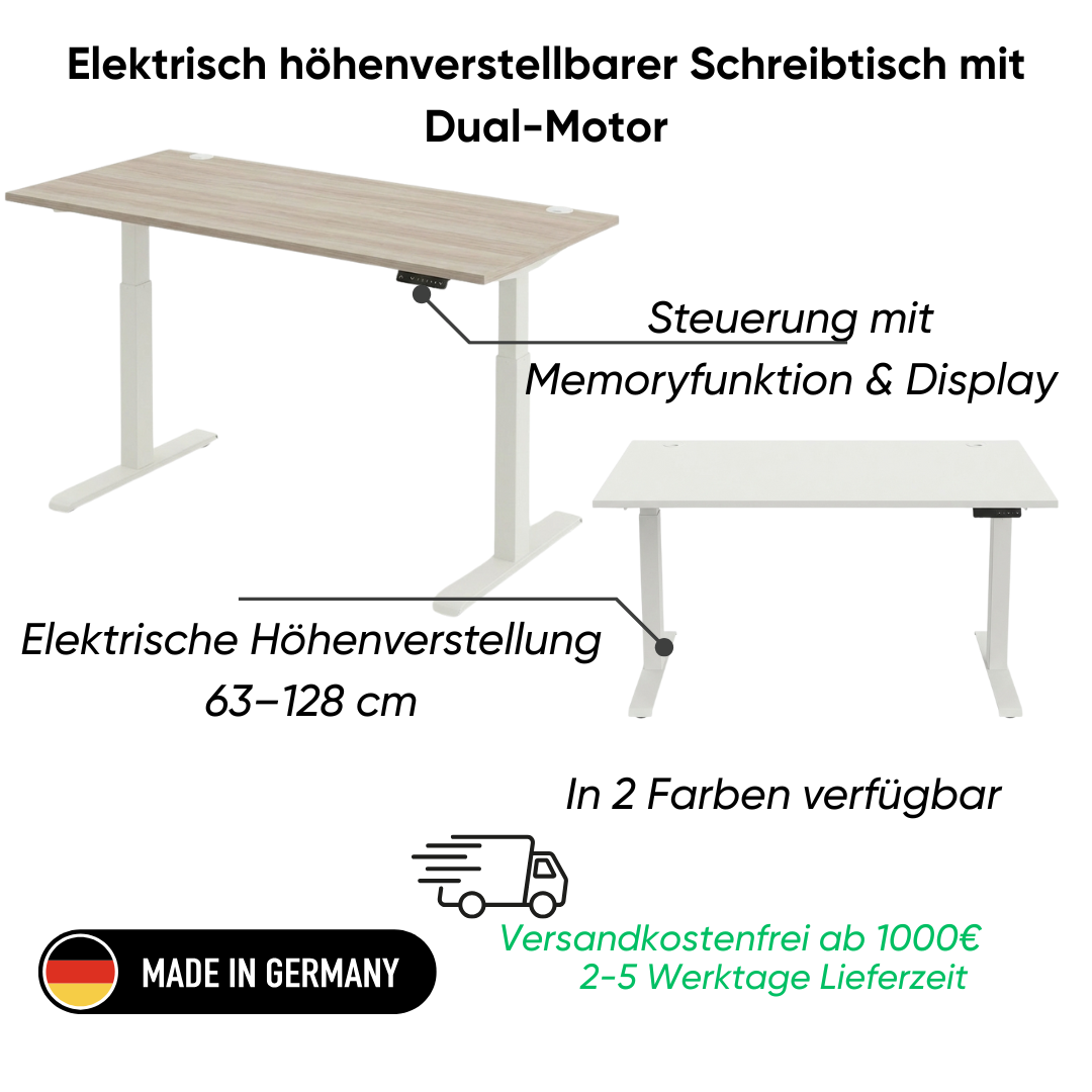 Elektrisch höhenverstellbarer Schreibtisch mit Dual-Motor Ansicht 2
