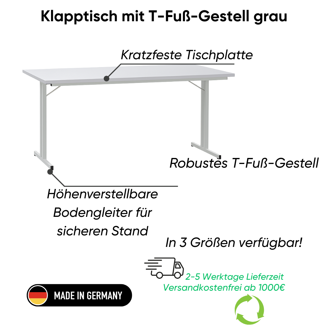 Klapptisch mit T-Fuß-Gestell grau Ansicht 2