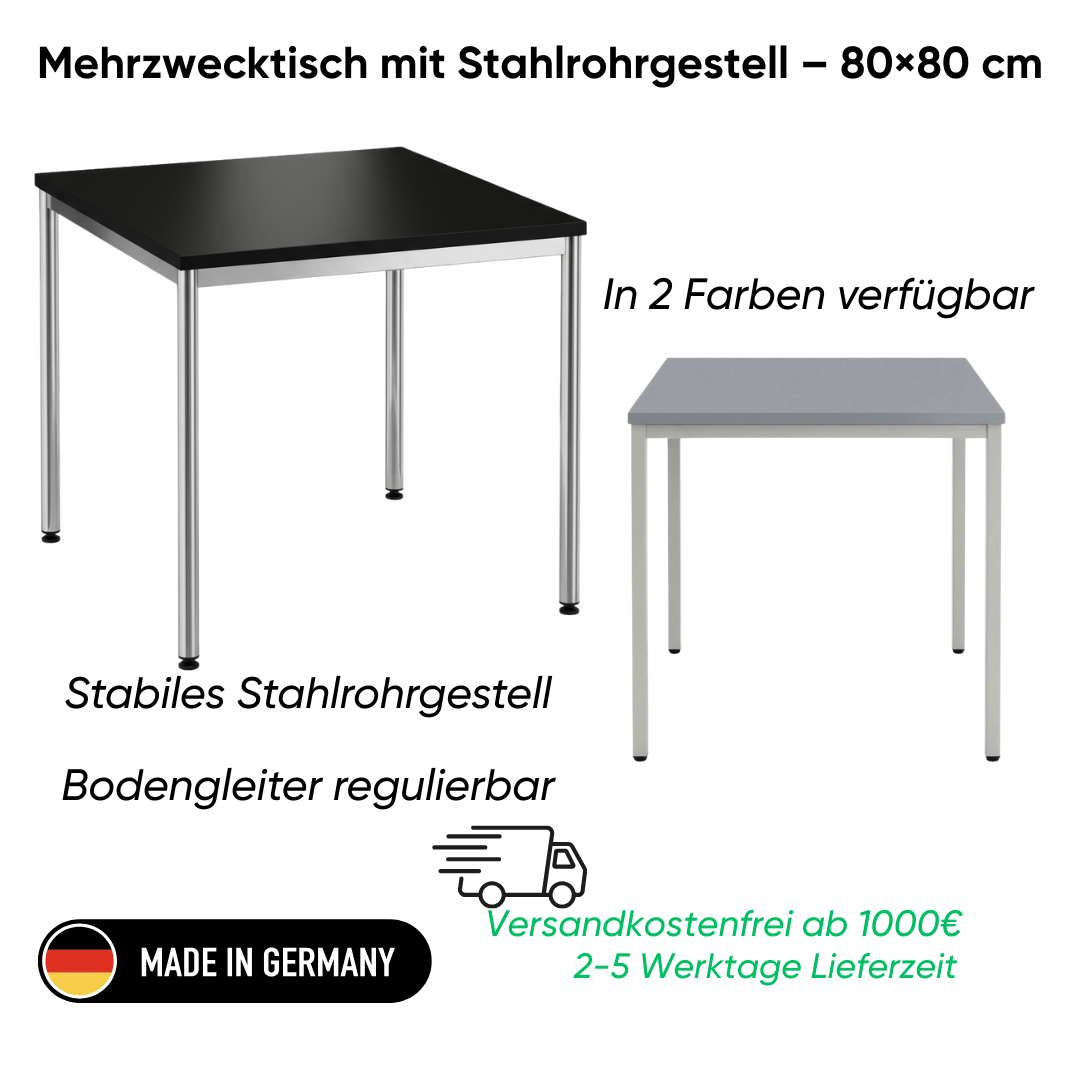 Mehrzwecktisch mit Stahlrohrgestell – 80×80 cm Ansicht 2