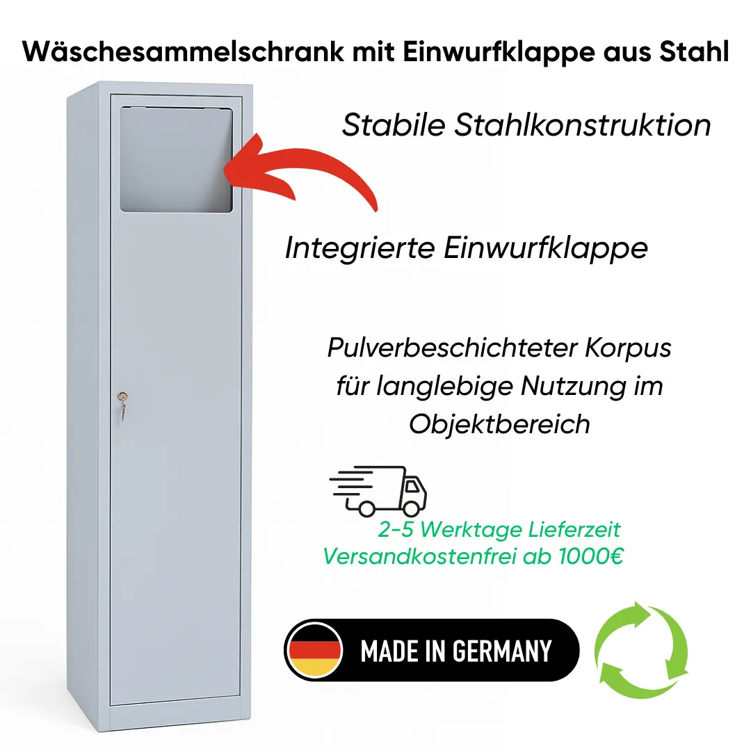 Wäschesammelschrank mit Einwurfklappe aus Stahl Ansicht 2