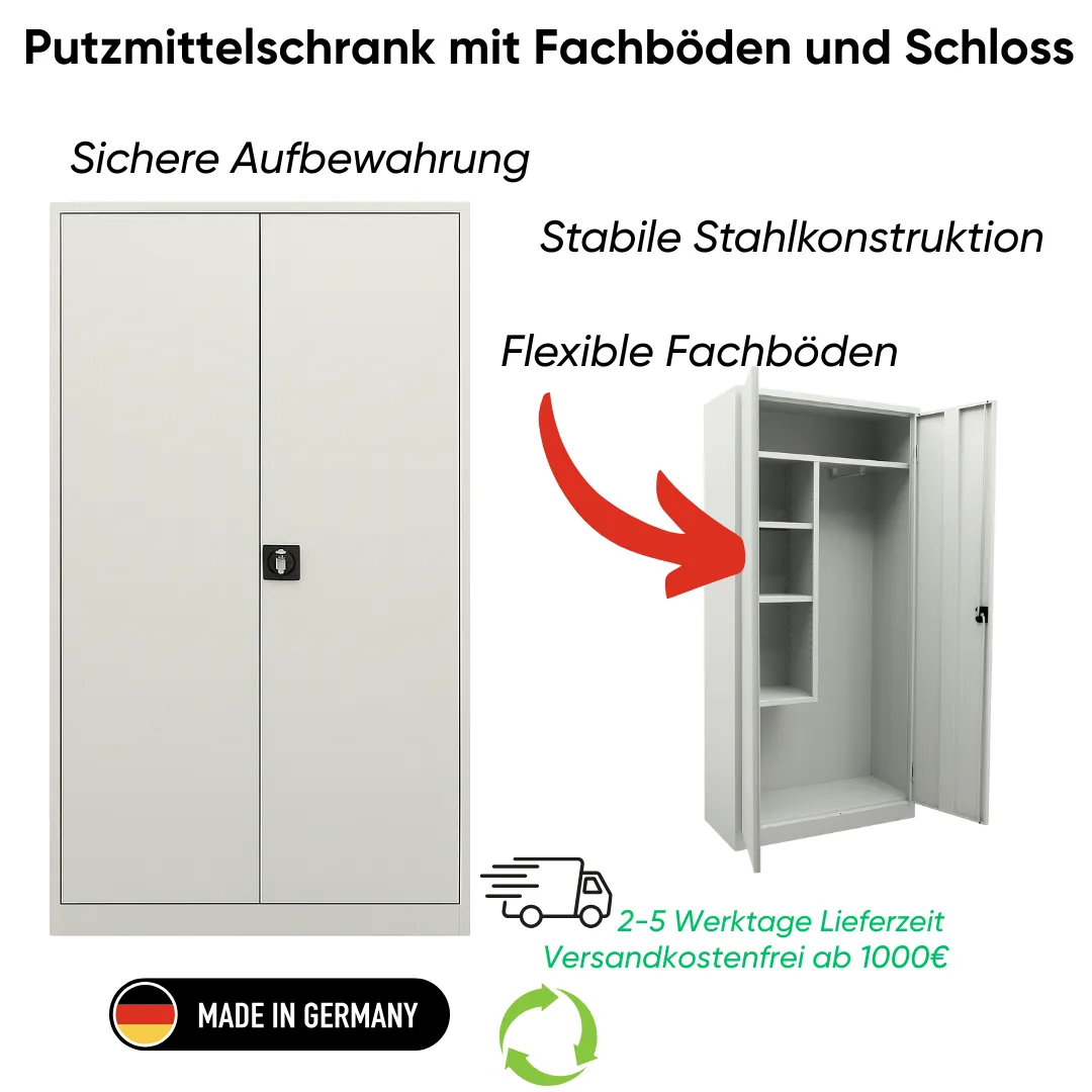 Putzmittelschrank mit Fachböden und Schloss Ansicht 2