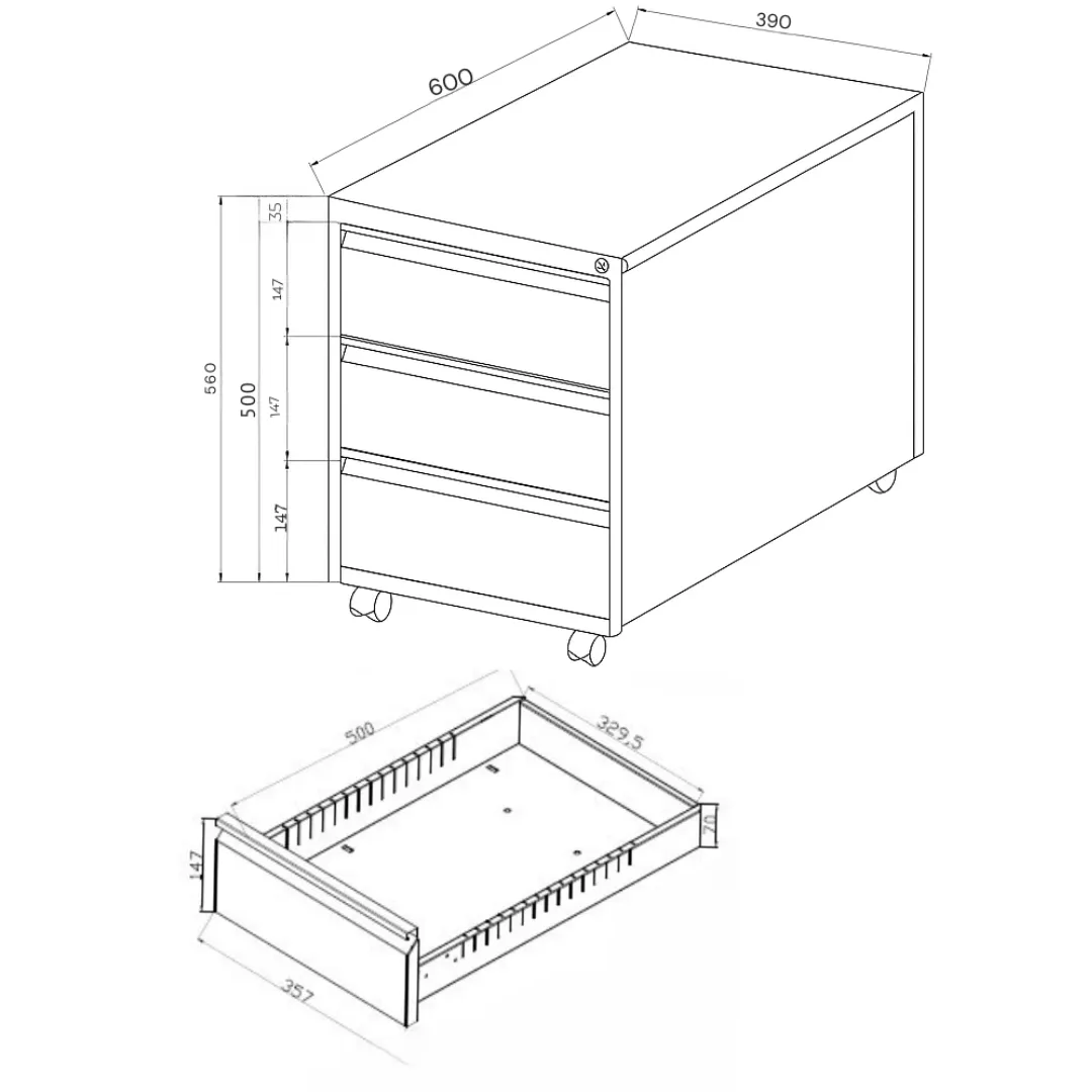 Rollcontainer mit 3 Schüben – stabil & mobil Ansicht 5