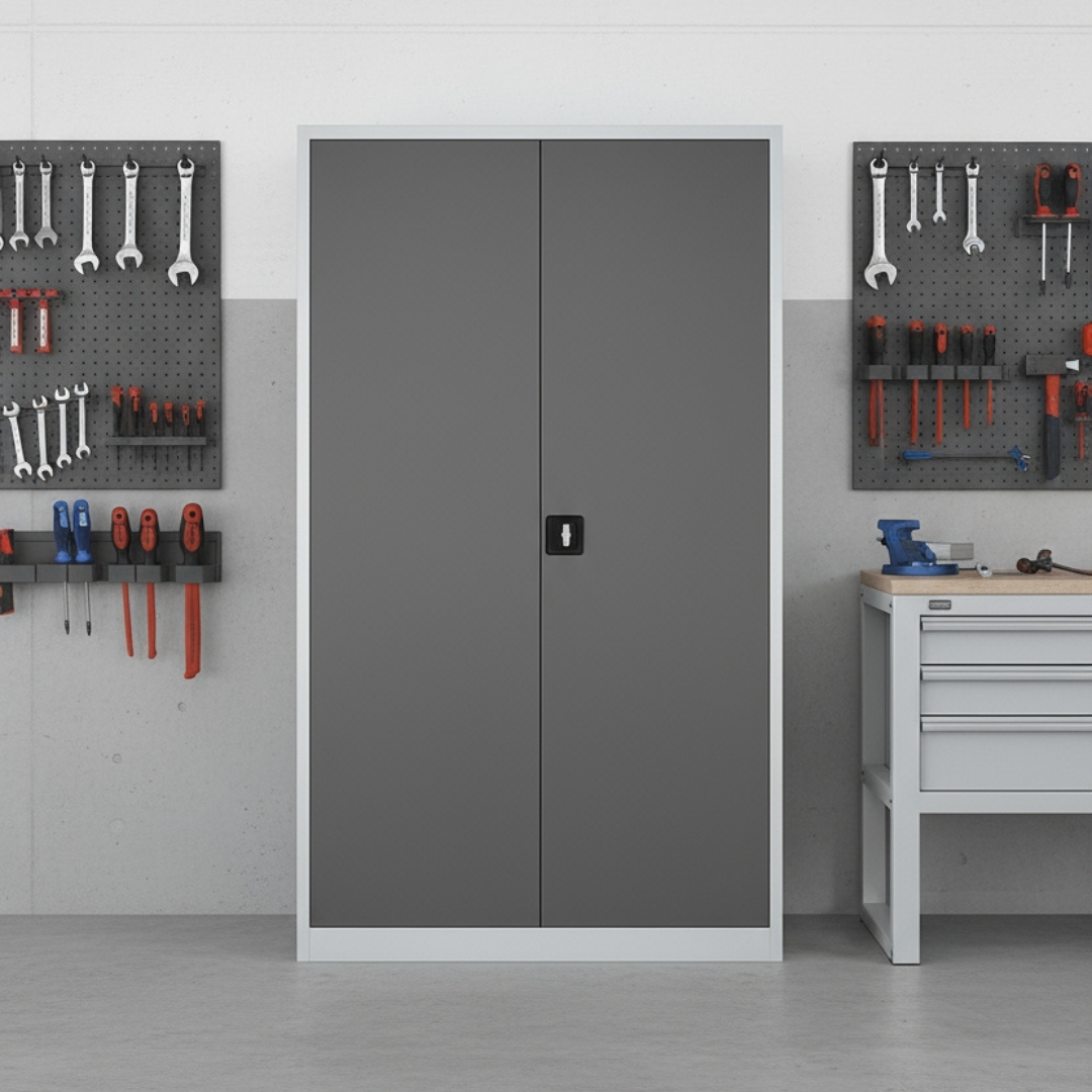 Stahlschrank mit Flügeltüren 120x42 cm - lichtgrau Ansicht 7