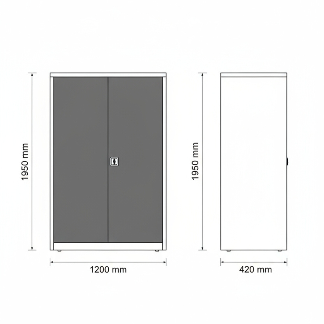 Stahlschrank mit Flügeltüren 120x42 cm - lichtgrau Ansicht 8