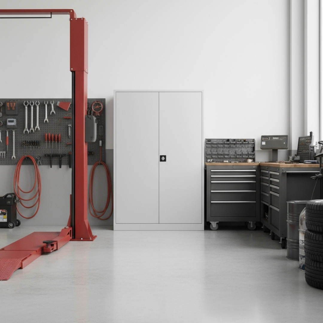 Stahlschrank mit Flügeltüren 120x50 cm - lichtgrau Ansicht 6