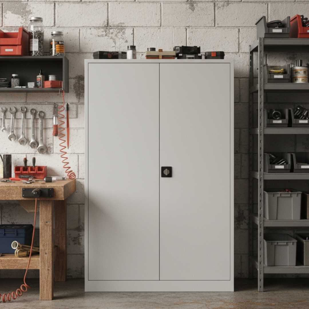 Stahlschrank mit Flügeltüren 120x50 cm - lichtgrau Ansicht 7