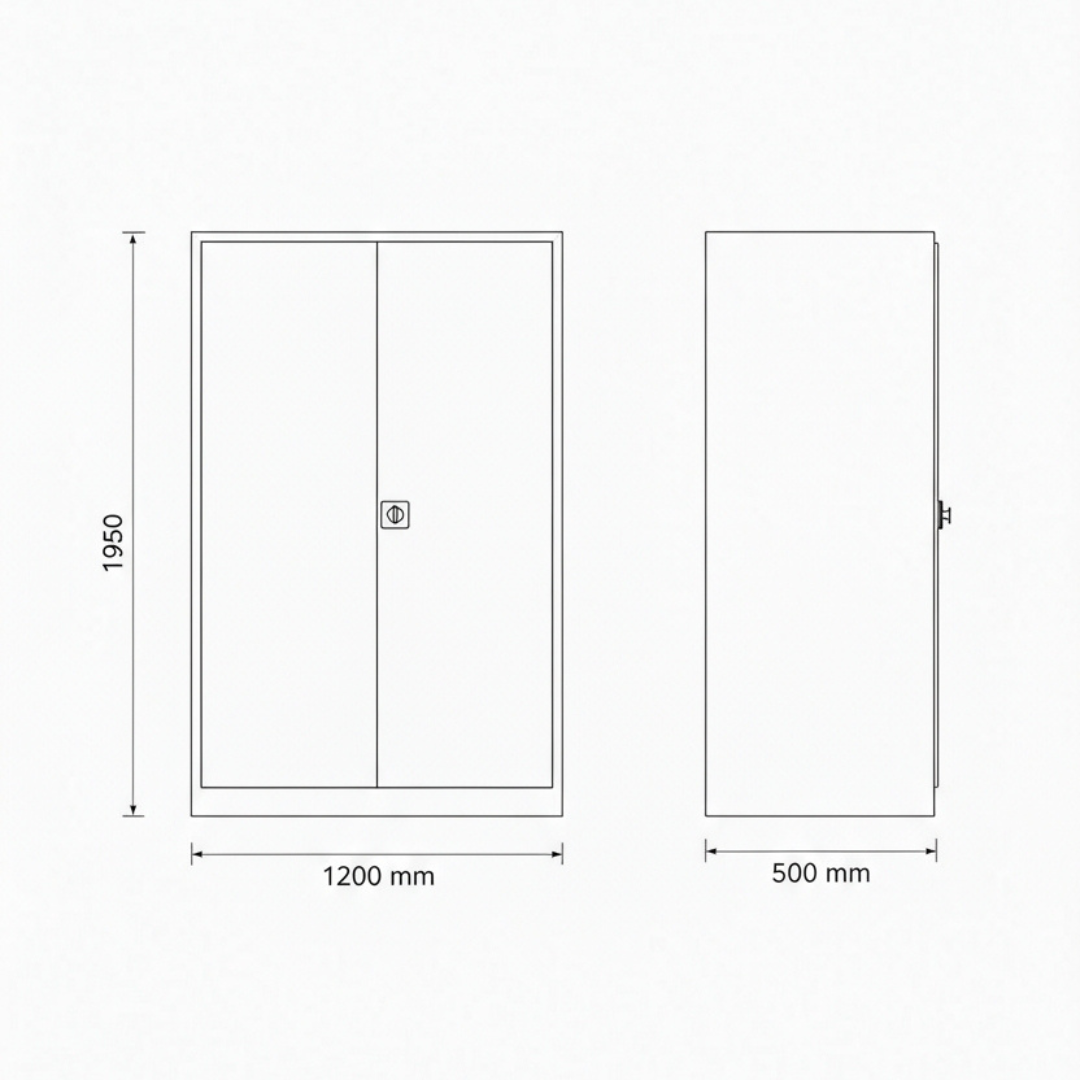 Stahlschrank mit Flügeltüren 120x50 cm - lichtgrau Ansicht 8