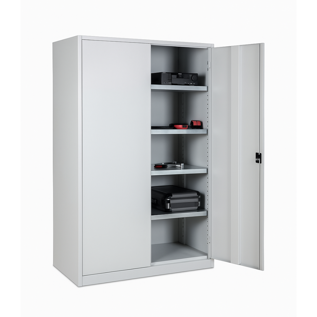 Stahlschrank mit Flügeltüren 120x60 cm - lichtgrau Ansicht 3