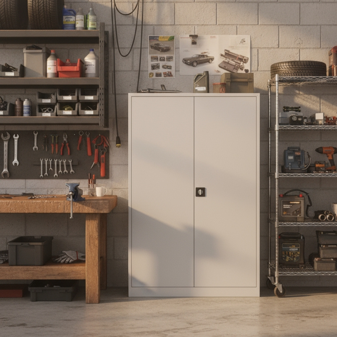 Stahlschrank mit Flügeltüren 120x60 cm - lichtgrau Ansicht 6