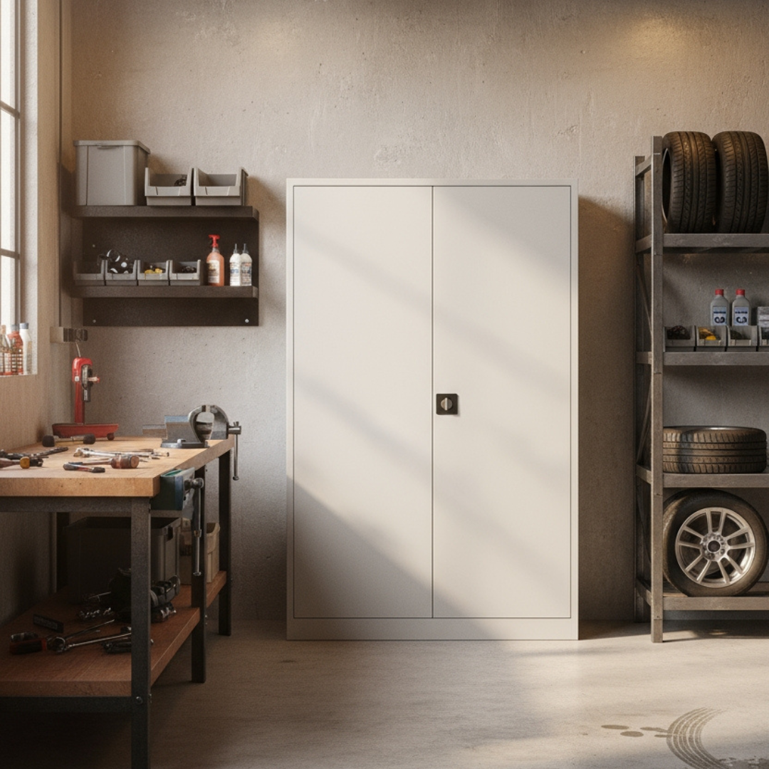 Stahlschrank mit Flügeltüren 120x60 cm - lichtgrau Ansicht 7