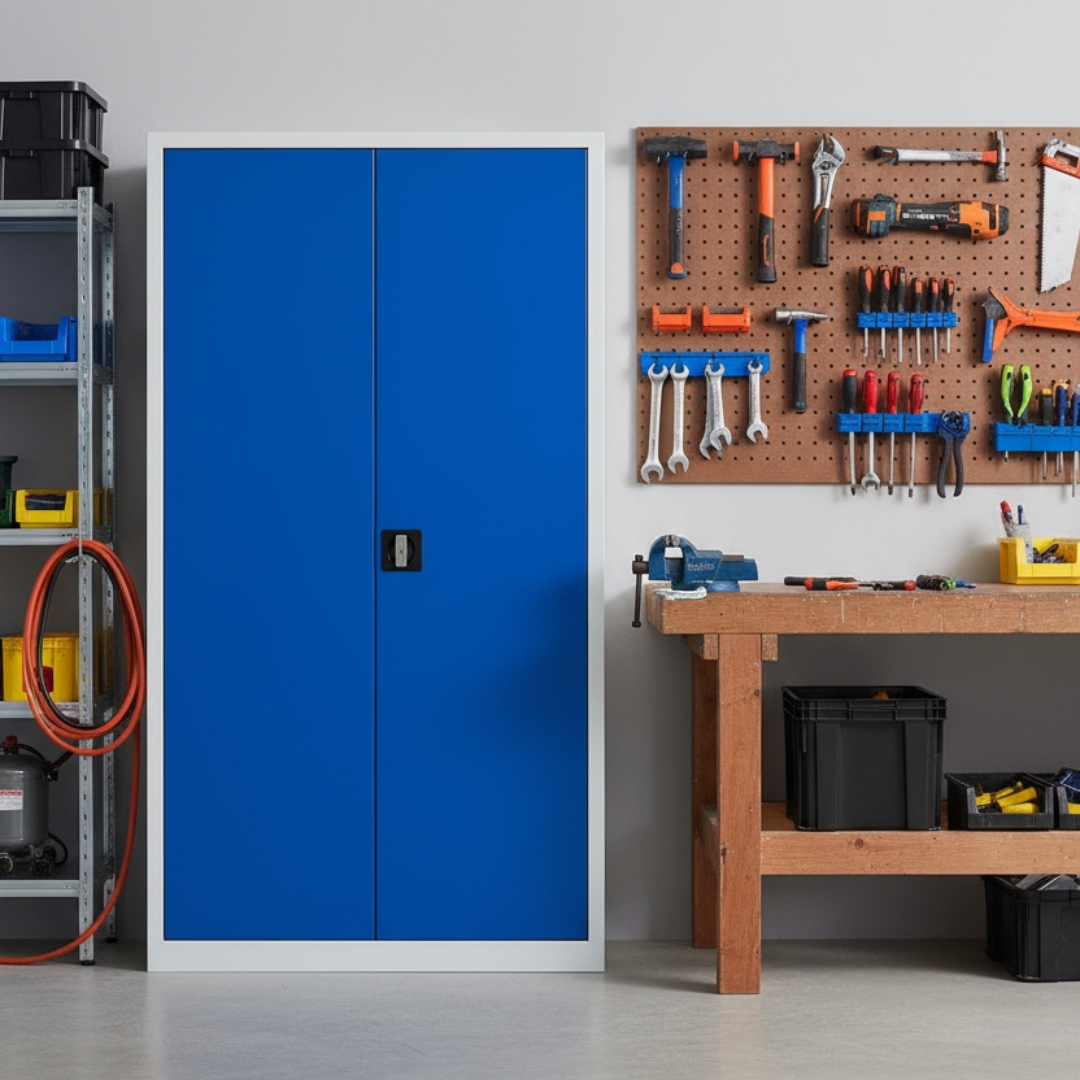 Stahlschrank mit Flügeltüren 80x38 cm - lichtgrau Ansicht 9