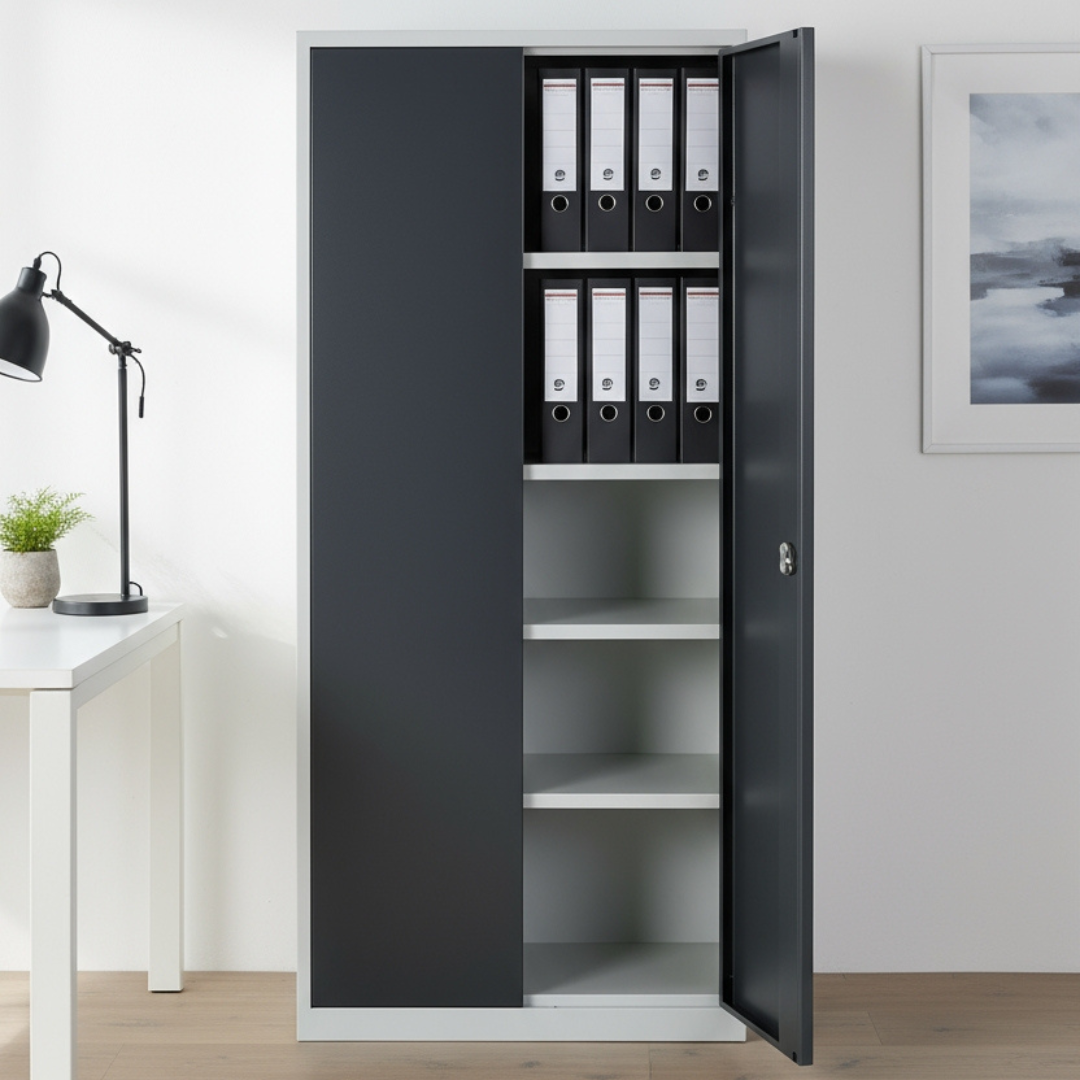 Stahlschrank mit Flügeltüren 80x38 cm - lichtgrau Ansicht 8