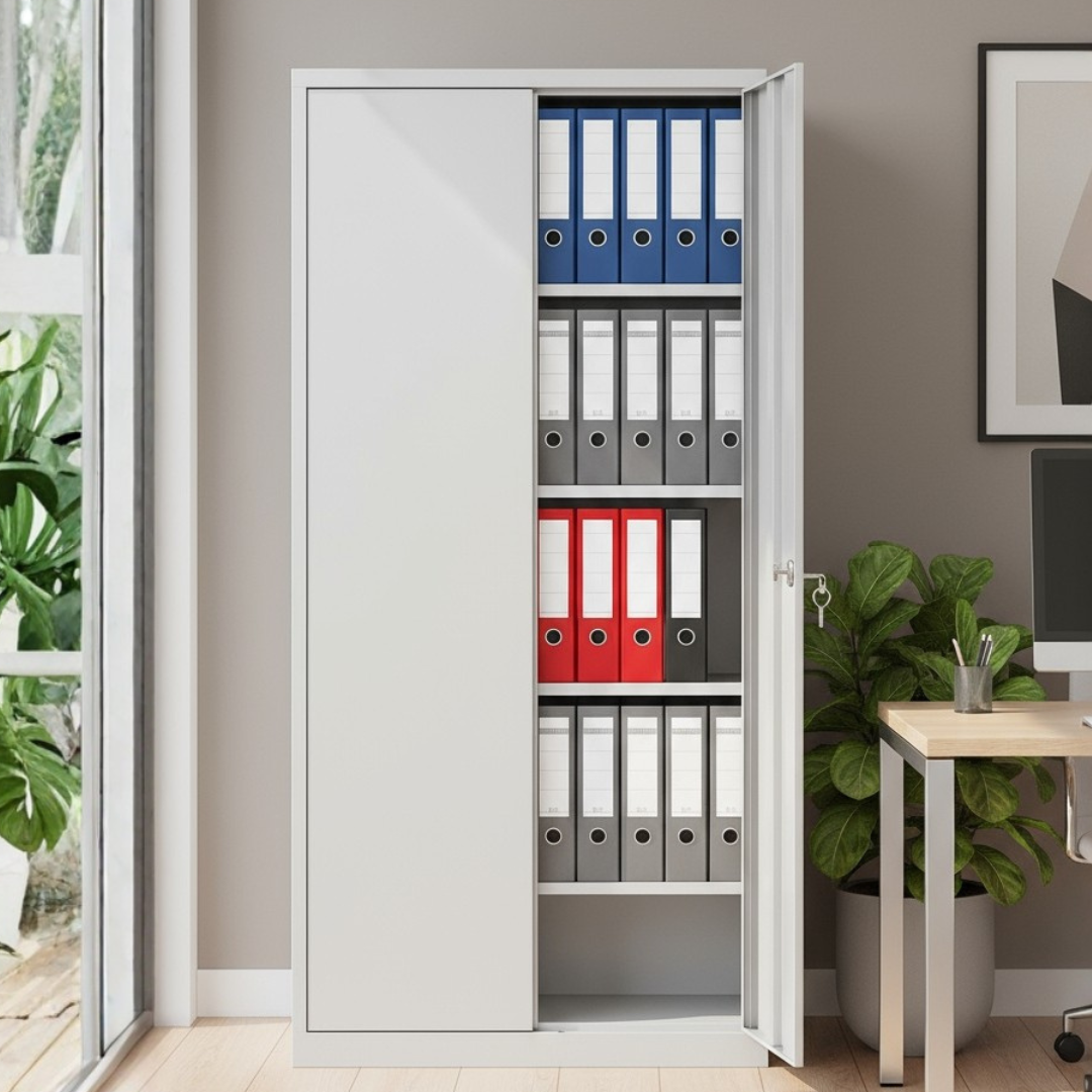 Stahlschrank mit Flügeltüren 92x42 cm - lichtgrau Ansicht 7