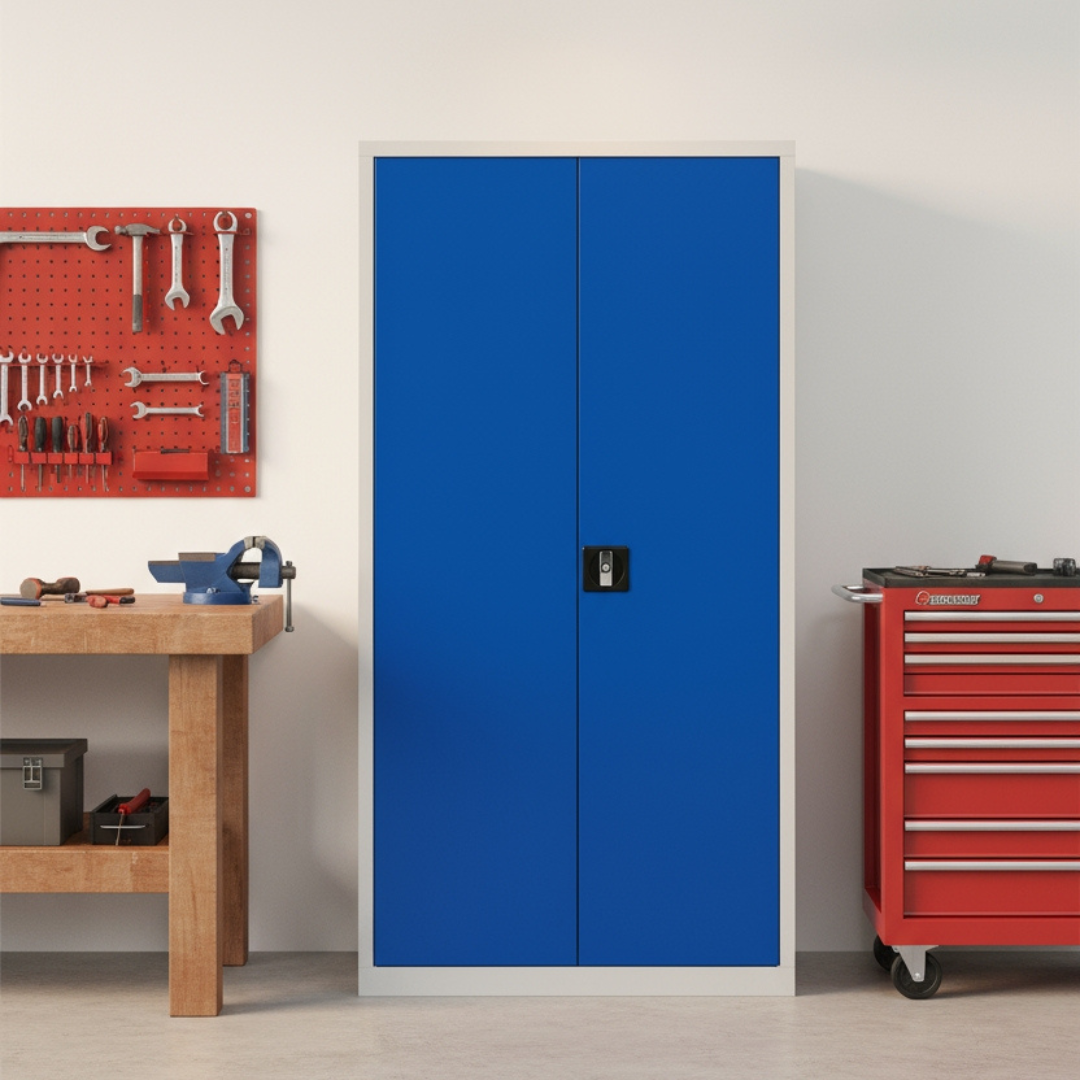 Stahlschrank mit Flügeltüren 92x42 cm - lichtgrau Ansicht 8