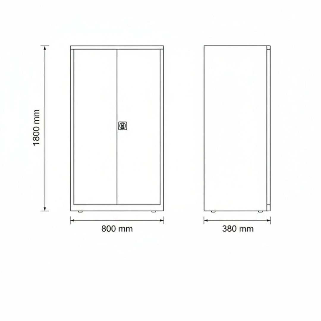 Stahlschrank mit Flügeltüren 92x42 cm - lichtgrau Ansicht 9