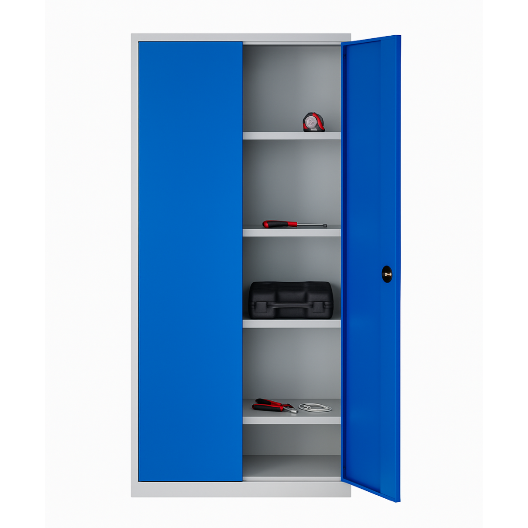 Stahlschrank mit Flügeltüren 92x50 cm - lichtgrau Ansicht 5