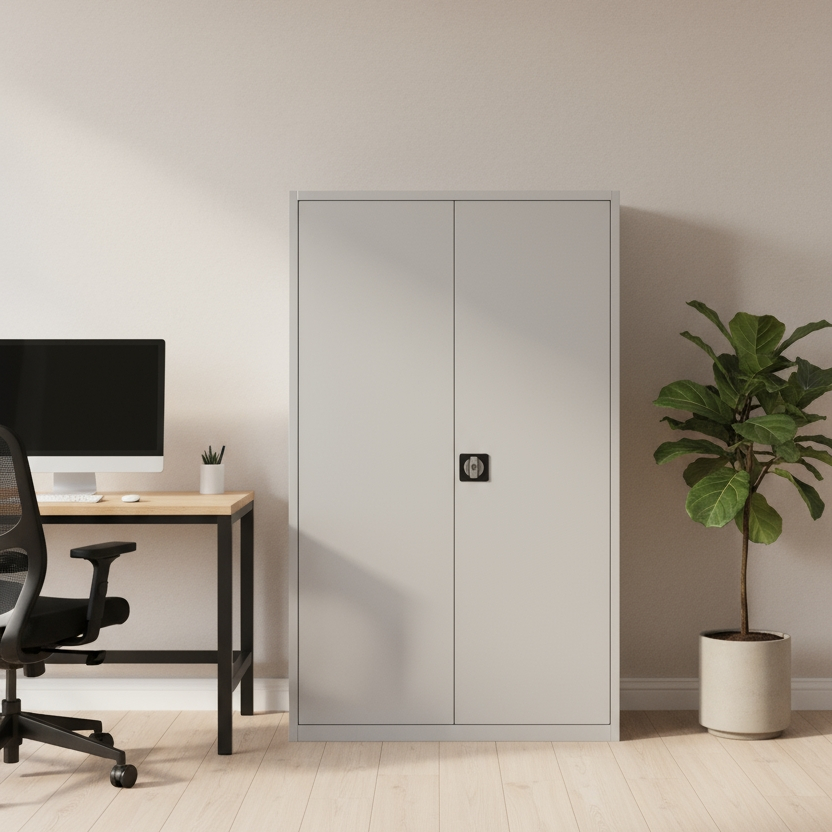 Stahlschrank mit Flügeltüren 92x50 cm - lichtgrau Ansicht 7