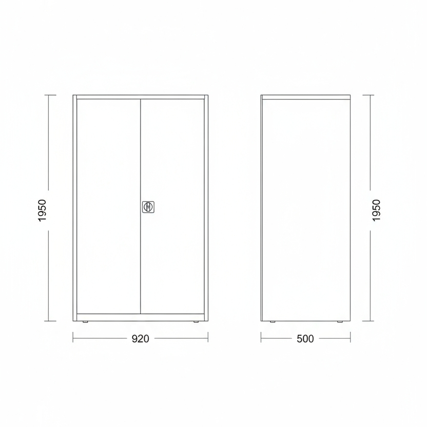 Stahlschrank mit Flügeltüren 92x50 cm - lichtgrau Ansicht 8