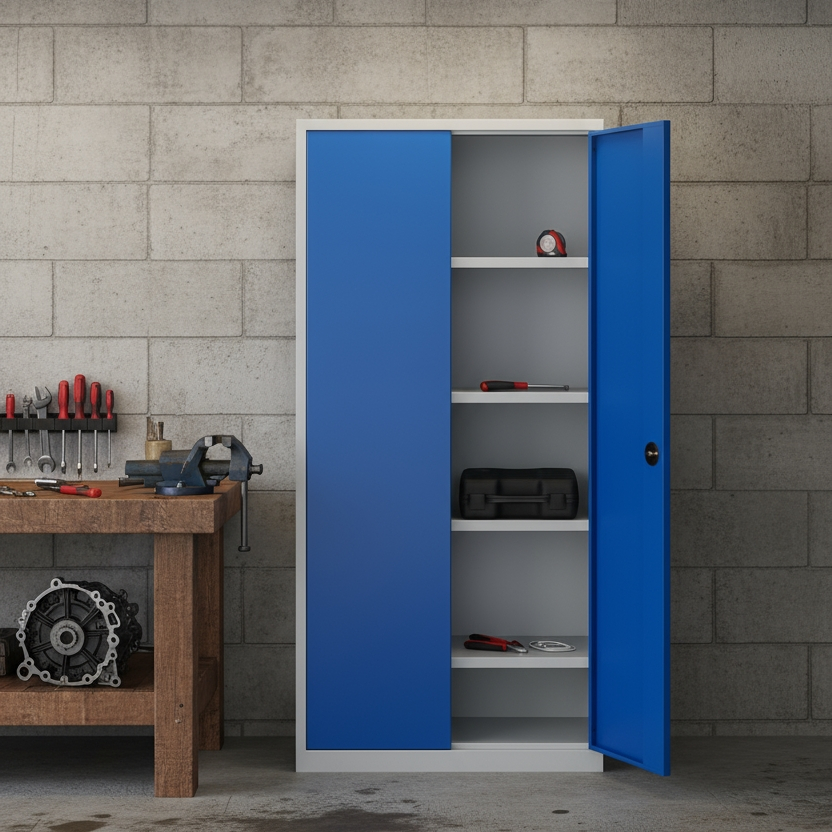 Stahlschrank mit Flügeltüren 92x60 cm - lichtgrau Ansicht 6