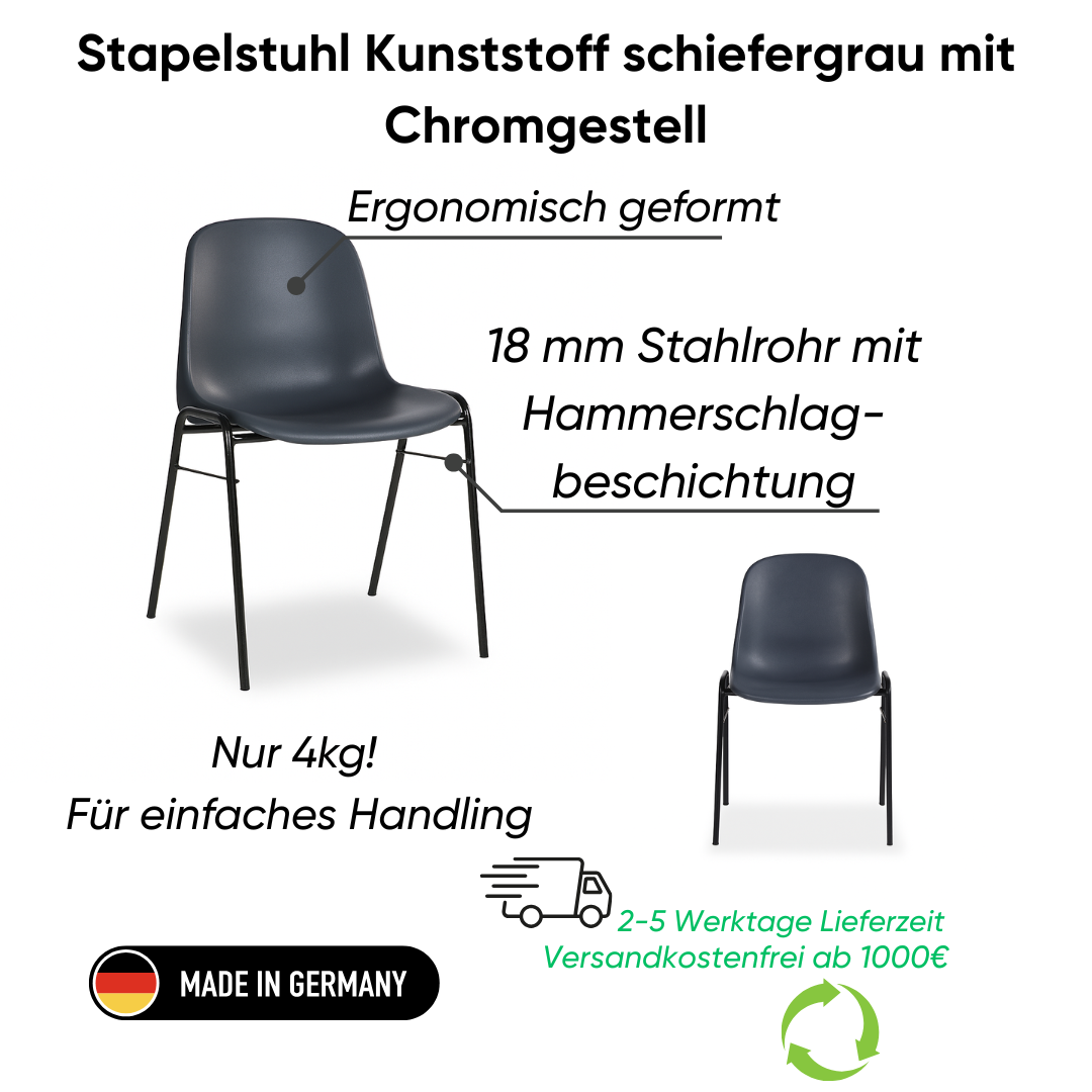 Stapelstuhl Kunststoff mit Hammerschlag-Gestell Ansicht 2