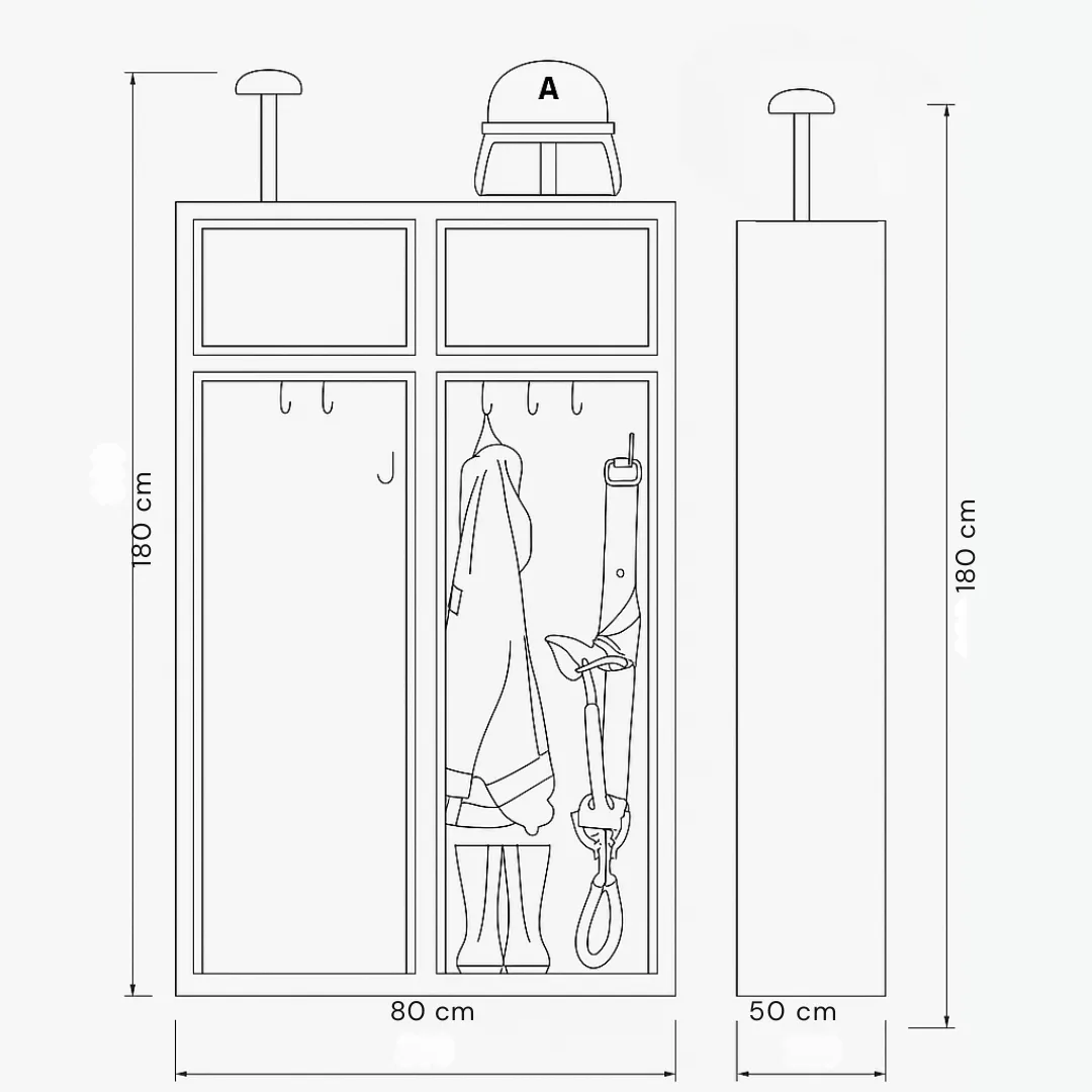 Feuerwehrschrank mit 2 Abteilen – offenes System in RAL3000 Ansicht 4